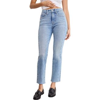 Good American Soft-Tech Good Straight Raw Hem Ankle Straight Leg Jeans in Indigo799 at Nordstrom Rack, Size 22
