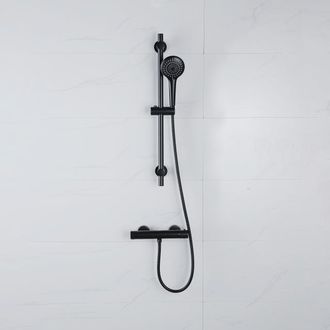 Adema Sparkle 2.0 Doucheset - thermostaatkraan - 70cm glijstang - ronde handdouche - metalen doucheslang - mat zwart