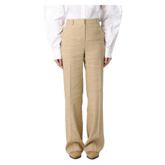 Alberta Ferretti Broeken, Dames, Beige, M, Leer, Pantalone Lino-Viscosa Stretch Sostenibile