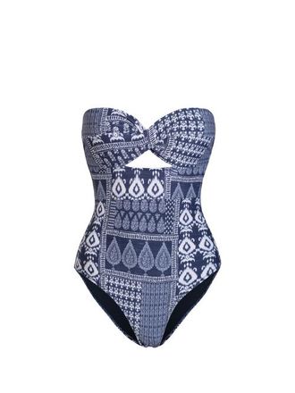 Change of Scenery Ella Twist Bandeau One-Piece Swimsuit in Tivara Patchwork at Nordstrom, Size X-Small