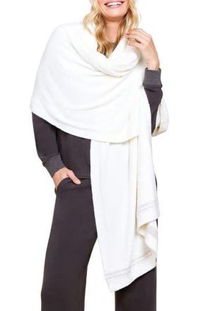 Barefoot Dreams CozyChic Lite Nordic Border Wrap in Pearl/Stone at Nordstrom Rack