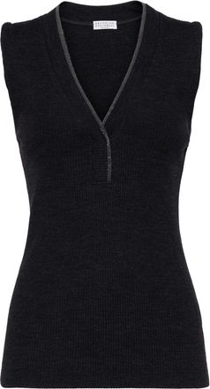 Brunello Cucinelli V-neck ribbed vest - women - Wool - S - Black