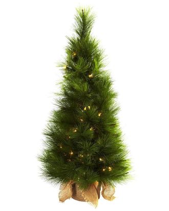 Nearly Natural 3ft Christmas Tree with Burlap Bag & Clear Lights