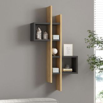 Dmora Estanter&iacute;a Cupello, 8 Estantes, Estructura Marr&oacute;n, Tono Antracita, 54x20x108h Cm Negro Antracita
