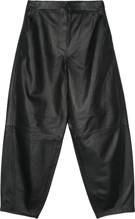 Yves Salomon leather tapered trousers - women - Lamb Skin/Polyester - 36 - Black