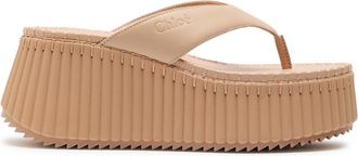 Chlo&eacute; Nama 80 Thong Leather Wedge Sandals - Cream - 40 (IT40 / UK7)