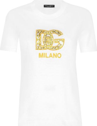 Dolce & Gabbana DG-embroidered cotton T-shirt - women - Cotton - 44 - White