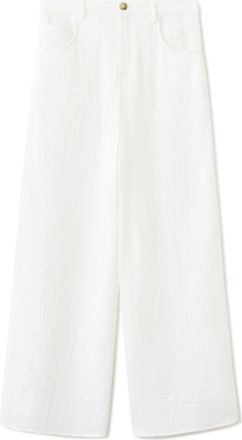 Mango Cotton Double Gauze Straight Leg Pants in White at Nordstrom, Size 2