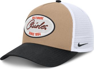 Nike Baltimore Orioles Rise Nike Mens MLB A-Frame Trucker Adjustable Hat in Brown | NB1F0JOWOLE-G3T