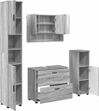vidaXL Juego De Muebles De Ba&ntilde;o Con Caj&oacute;n Con Puerta 4 Pcs Gris Sonoma Vidaxl