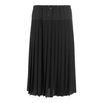 Aspesi Midi Skirts, female, Black, Size: M Pleated Nylon Skirt Elasticated Drawstring Black