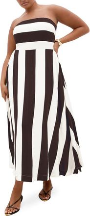 City Chic Simone Stripe Maxi Dress in Chocolate/Ivory at Nordstrom, Size Xxs