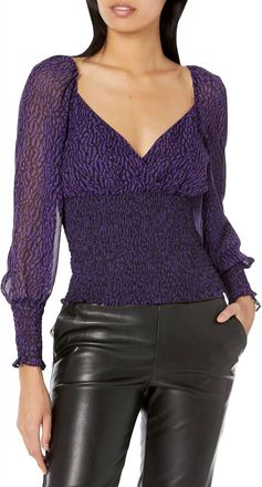 BB Dakota Print Smock Surplice Blouse In Purple