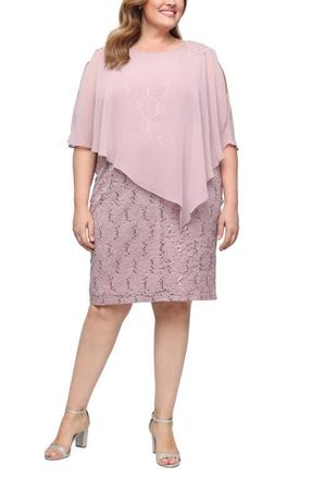 S.L. Fashions Chiffon Capelet Floral Lace Cocktail Dress in Blush at Nordstrom, Size 14W