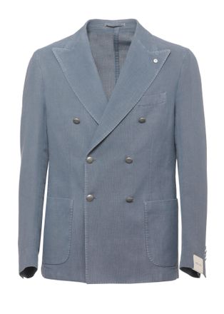 Lubiam Blue Peak Lapel Cotton Blazer