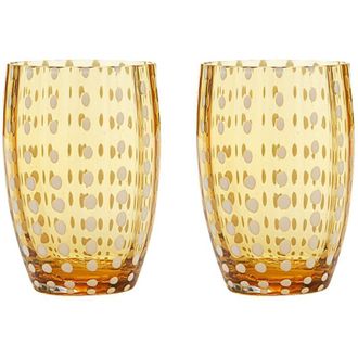 Zafferano Perle Bicchiere Ambra - Vetro Colorato Soffiato a Bocca, 32 cl, Lavorato a Mano - Set da 2 Tumblers Artigianali per Acqua o Cocktail - Zafferano
