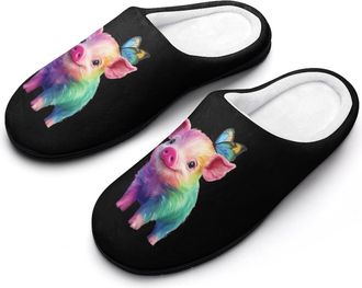 Generic Colorful Pigs with Butterfly1 Funny Mens Slippers Cotton Warm House Shoes Memory Foam Sandals Print Size 7-14