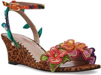 Betsey Johnson Spenser Ankle Strap Wedge Sandal in Leopard Multi at Nordstrom, Size 6.5