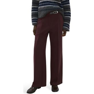 Mango Mid Rise Straight Leg Belt Pants in Wine at Nordstrom, Size 10