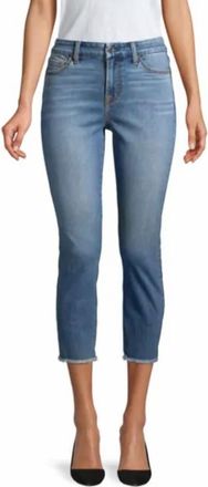 7 For All Mankind Fray Hem Crop Skinny Jeans In Medium Wash Denim