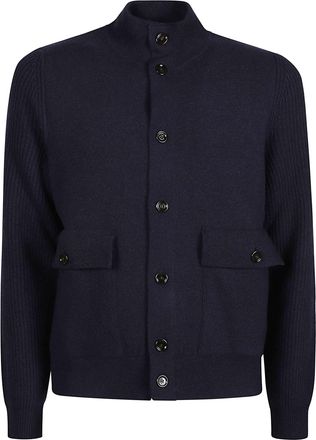 Lardini Structured Blue Wool Jacket with High Collar and Flap Pockets