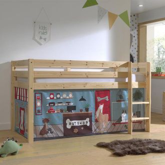 M&S Collection M&s - Cama De Media Altura 90x200 Con Somier Y Funda Pet Shop Vipack Pino Madera