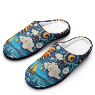 Generic Sun And Moon Face Womens Slippers Warm House Slippers Indoor House Shoes with Anti-Skid Rubber Sole