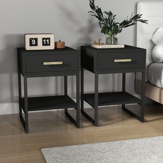 Melody Maison Pair Of One Drawer Bedside Tables - Luna Black Range