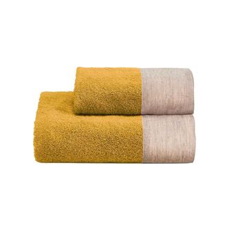 Biancoperla WASHED Face towel set + guest, Yellow