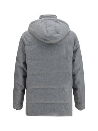 Brunello Cucinelli Mens Down Jacket Cashmere Light Grey-Lead Padded & Grey/lead