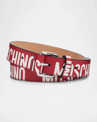 Moschino Men & apos;s Repeat Logo Leather Belt