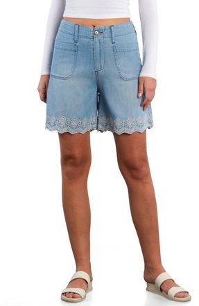 BILLY T Embroidered Scallop Denim Shorts in Pure Denim at Nordstrom, Size X-Small