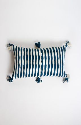 Archive New York Antigua Classic Striped Handwoven Cotton Throw Pillow in Dark Teal Blue at Nordstrom, Size 12X20