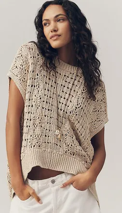 Pilcro Cotton Linen Open Stitch Sweater