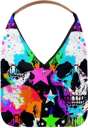 Generic Color Splash Stars Skull Head Reusable Lightweight Grocery Bags - Foldable Into Compact Pouch, Washable & Sturdy, Multipurpose for Shopping and Travel