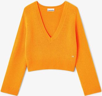 Ganni Orange V-neck Jumper - Size XXS Cashmere