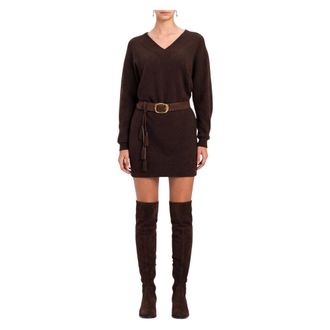 Twinset Abito in Maglia Lavorazione Punzonata - - Dresses - Donna - Marrone - S