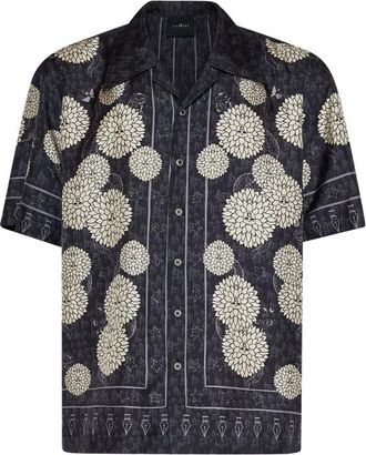 John Richmond Kort Mouw Shirt met Ornamentmotief - Heren - Korte mouwen Overhemden - Zwart - S - Overhemden