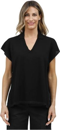 Gran Sasso Blouses, female, Black, M, Sleeveless V-neck Polo with Lurex Trim