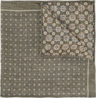 Reiss Sage Green Silk Diamond-print Pocket Square
