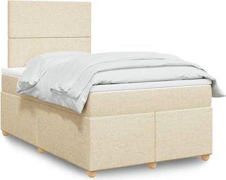 vidaXL Cama Box Spring Con Colch&oacute;n Tela Color Crema 120x200 Cm Vidaxl