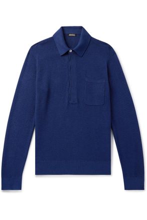 Ermenegildo Zegna Textured Cotton and Mulberry Silk-Blend Polo Shirt