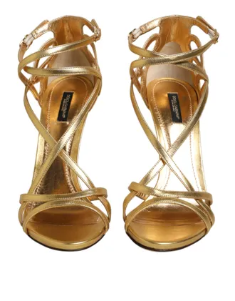 Dolce & Gabbana Gold Leather Keira Heels Sandals Womens Shoes