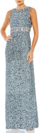 Mac Duggal Sequined Sleeveless Embellished Neckline Gown in Slate Blue at Nordstrom, Size 12