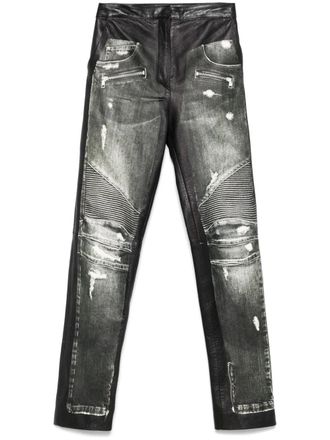 Balmain denim-print leather trousers - Black