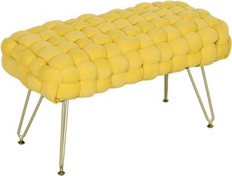 HOMCOM Banco Pie De Cama Tapizado En Terciopelo Reposapi&eacute;s Con Patas De Metal Y Asiento Acolchado Para Dormitorio Amarillo - Homcom