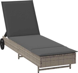 vidaXL Vidaxl - Tumbona Con Ruedas Y Coj&iacute;n Rat&aacute;n Sint&eacute;tico Gris