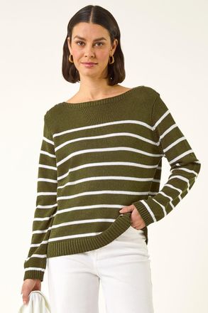 Roman Slash Neck Stripe Knit Jumper