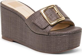 Dolce Vita Talbot Wedge Slide Sandal in Chocolate Raffia at Nordstrom Rack, Size 8.5