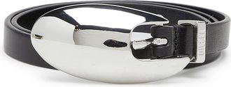 Diesel 1.5cm slim leather belt with sculptural buckle - Belts - Woman - Black